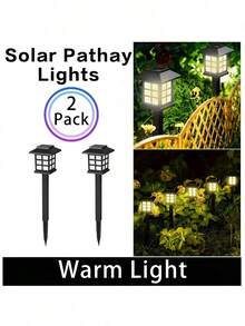 2入組與6入組 LED 太陽能花園燈，塑膠戶外燈籠式路徑照明燈，600mAh 鎳電池供電，簡易安裝，適用於走道、庭院與社區裝飾－白光、暖光與彩色光 - Small House - 查看 11