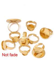 5pcs Stainless Steel Round Open Rings Findings Resin Stone Blank Cabochon Cameo Ring Base For DIY Jewelry Making Accessories - DIY Ring - View 1