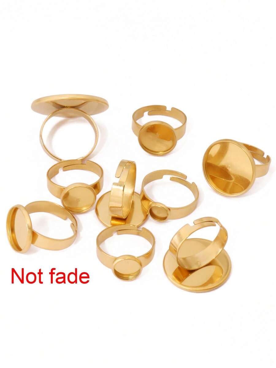 5pcs Stainless Steel Round Open Rings Findings Resin Stone Blank Cabochon Cameo Ring Base For DIY Jewelry Making Accessories - DIY Ring - View 1