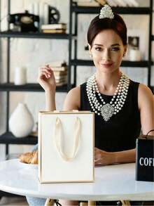 1/5pcs White And Gold Gift Bags With Ribbon Handles, Lightweight Foldable Vertical Gift Packaging Bags, Suitable For Wedding, Retail, Party, Birthday, Proposal, Anniversary, Father's Day, Valentine's Day And Engagement Party Favors Decoration, Ideal Gift For Birthday, Father's Day, Thank You Occasions. - White Gold - View 10
