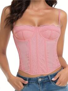 Women's Lace Corset Top, For Going Out To Parties Or Clubs, With Buckle. - 綠色 - 查看 8