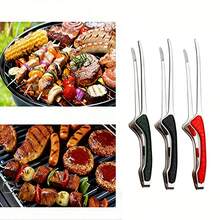 3 Pack Stainless Steel Barbecue Forks With Anti-Slip Handles In Silver-Black, Silver-Green And Silver-Red, Multicolor Grilling Fork Set For Outdoor BBQ Cooking - A - View 3