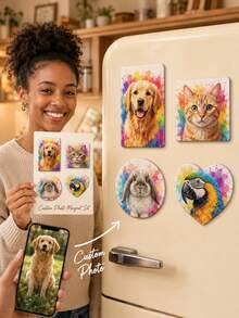Aimants de réfrigérateur personnalisés avec photo d'animal de compagnie, ensemble d'aimants de réfrigérateur de dessin animé personnalisés, formes rectangulaires carrées rondes et en cœur, téléchargez votre propre photo d'animal de compagnie, impression haute définition avec dos magnétique puissant, cadeau mignon pour les amateurs d'animaux de compagnie, décoration de cuisine et de maison, souvenir - Multicolore - Voir 2
