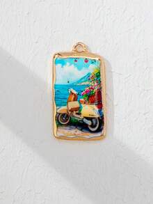 1Pc French Italian Coastal Charms For Jewelry Making, Gold Enamel Rectangle Pendants, Summer DIY Charms For Bracelets Necklaces Earrings, Aesthetic - Multicolor - View 15
