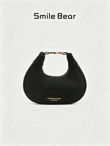 New Solid Color Textured Crescent Underarm Bag, Letter Print With Metal Buckle Hardware, Minimalist Daily Commute Small Bag, Suitable For Shopping, Work, And Everyday Outfits. - Multicolor - View 2