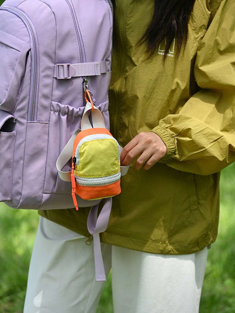 Mini Korean Style Neck Hanging Backpack, Small Coin Purse, Earphone & Key Pouch, Colorblock Glasses Case, Multifunctional Hanging Bag With Long Strap, Waterproof