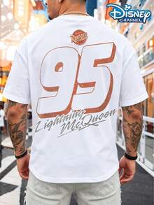 Disney Summer Men's Reversible Lightning McQueen 95 Car Graphic T-Shirt, Perfect For Movie Fans' Everyday Casual Wear - 白色 - 查看 3