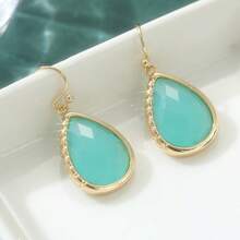 Pendientes de resina con gota de agua dorada de estilo bohemio minimalista, brillantes y dinámicos, adecuados para uso diario y bodas, regalo exquisito de vacaciones para niñas - Dorado - Ver 2