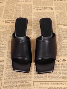 Summer Square Toe Open Toe Wedge Sandals, Comfortable Versatile Slip-On Women's High Heel Sandals - Black - View 6