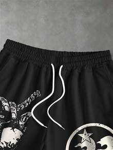 Men's Street Style INS High Street Creative Numeric & Letter Print Black Shorts - Black - View 4