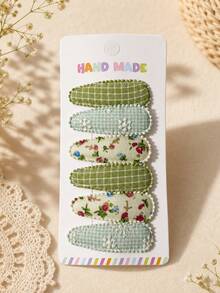 6pcs/Set Floral Pattern Hair Clips, Suitable For Baby Girls, Toddlers, Children (Fabric May Vary Slightly By Batch, Random Shipment), Holiday Gift - Multicolor - View 6