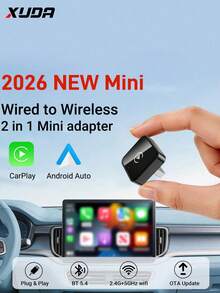 XUDA 2026 New 2-In-1 Wireless Car Smart Box, CarPlay & Android Auto Mini Adapter, Carplay Converter, Fast Automatic Connection, No Delay, Compact & Exquisite Smart Box, Wired To Wireless, Stylish & Portable, Compatible With IPhone & Android, With USB/USB-C Ports - A - View 2