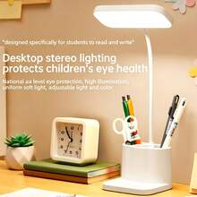 1件 LED 桌燈 附3個筆筒，USB充電式，3段可調光，護眼白光，學生學習宿舍桌用插電/充電小燈，臥室床頭閱讀筆筒燈，新款夾式，2筆筒版本 - 筆筒 - 查看 4