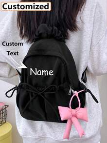Customized Name Large Capacity Lightweight Bowknot Decor Functional Student Backpack, Casual Travel Multi-Function Backpack - Multicolor - View 3