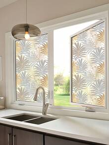 ihomeli Tropical Vegetation Print Static Adhesion Window Film, Vintage PVC Frosted Glass Privacy Film, Self-Adhesive Translucent Glass Sticker - Multicolor - View 3