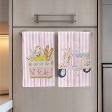 2PCS Kitchen Towels French Floral Motorcycle Watercolor Vertical Stripe Print, 40*60cm Rectangular Microfiber Kitchen Towels, Dishcloths, Tablecloths, Hand Towels, Kitchen Decor, Housewarming Gifts For Neighbors, Kitchen Napkins And Dishcloths, Home Decor - Pink - View 7