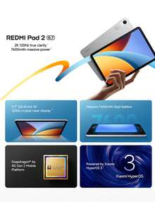 REDMI Pad 2 9.7 Versi Global Layar 9.7" 2K 120Hz Layar Jernih Snapdragon® 6s 4G Gen 2 Platform Seluler Kamera Belakang 8MP Kamera Depan 5MP Baterai 7600mAh (Tipe) Pengisian Cepat 18W AI Face Unlock Speaker Stereo Imersif Xiaomi HyperOS 3 - Perak - View 2