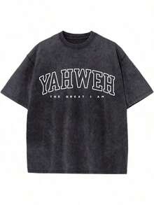 Christian Religious T-Shirts, 100% Cotton, With Bible Verses From Yahweh And Jesus, Acid Wash Graphic Tees, Cotton Tops - Unisex For Women And Men, Everyday Wear - 黑色 - 查看 1