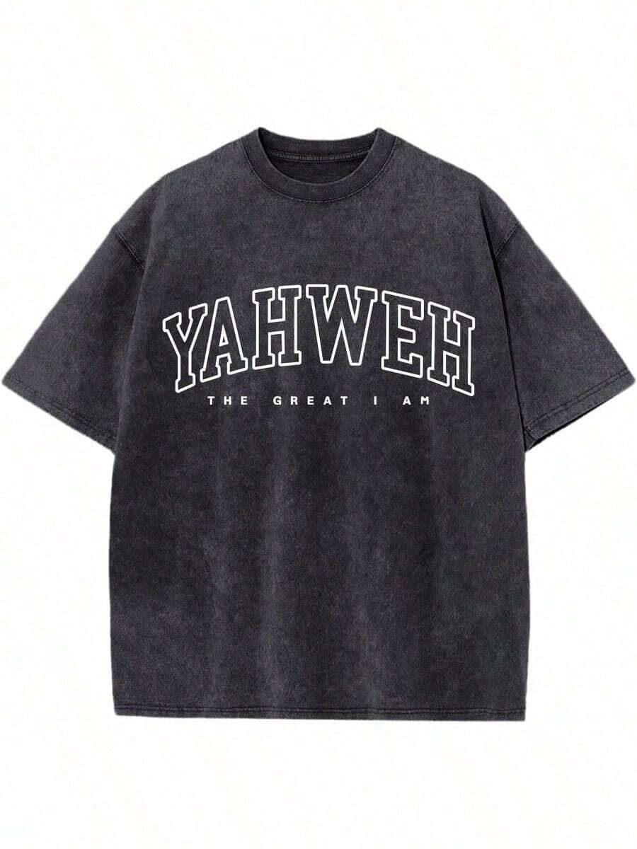 Christian Religious T-Shirts, 100% Cotton, With Bible Verses From Yahweh And Jesus, Acid Wash Graphic Tees, Cotton Tops - Unisex For Women And Men, Everyday Wear - 黑色 - 查看 1