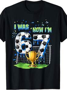 Camiseta divertida de fútbol, adecuada para celebraciones de cumpleaños de 7 años, apta tanto para niños como para niñas.Top cómodo, fácil de llevar, la gama de tallas es de 120-160. - Negro - Ver 1