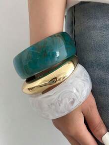 Geometric Square Asymmetrical Transparent Resin Bangle, Alloy Bracelet Women's Jewelry - Multicolor D - View 5
