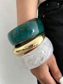 Geometric Square Asymmetrical Transparent Resin Bangle, Alloy Bracelet Women's Jewelry - Multicolor D - View 1