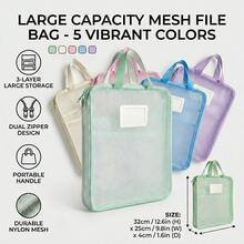 Transparent Nylon Mesh File Organizer Bag - Featuring Three Independent Compartments, Dual Zippers, Available In Multiple Colors, Ideal For Organizing Stationery And Office Documents, As Well As Storing Passports And Identification Cards. - View 1