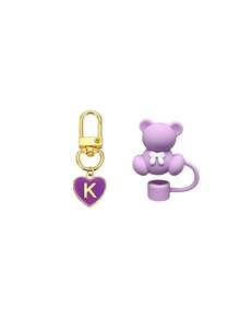 2pcs Bear Straw Cover And Heart Letter Charm, Cute Silicone Bear Straw Cap, Heart A-Z Letter Pendant, Perfect Decoration For Your Water Cup, Perfect Accessory For Water Cup, Silicone Straw Cap, Suitable For 30 And 40 Oz Insulated Tumbler, For Parties, Camping, Hiking And Other Outdoor Activities. - Purple - View 13