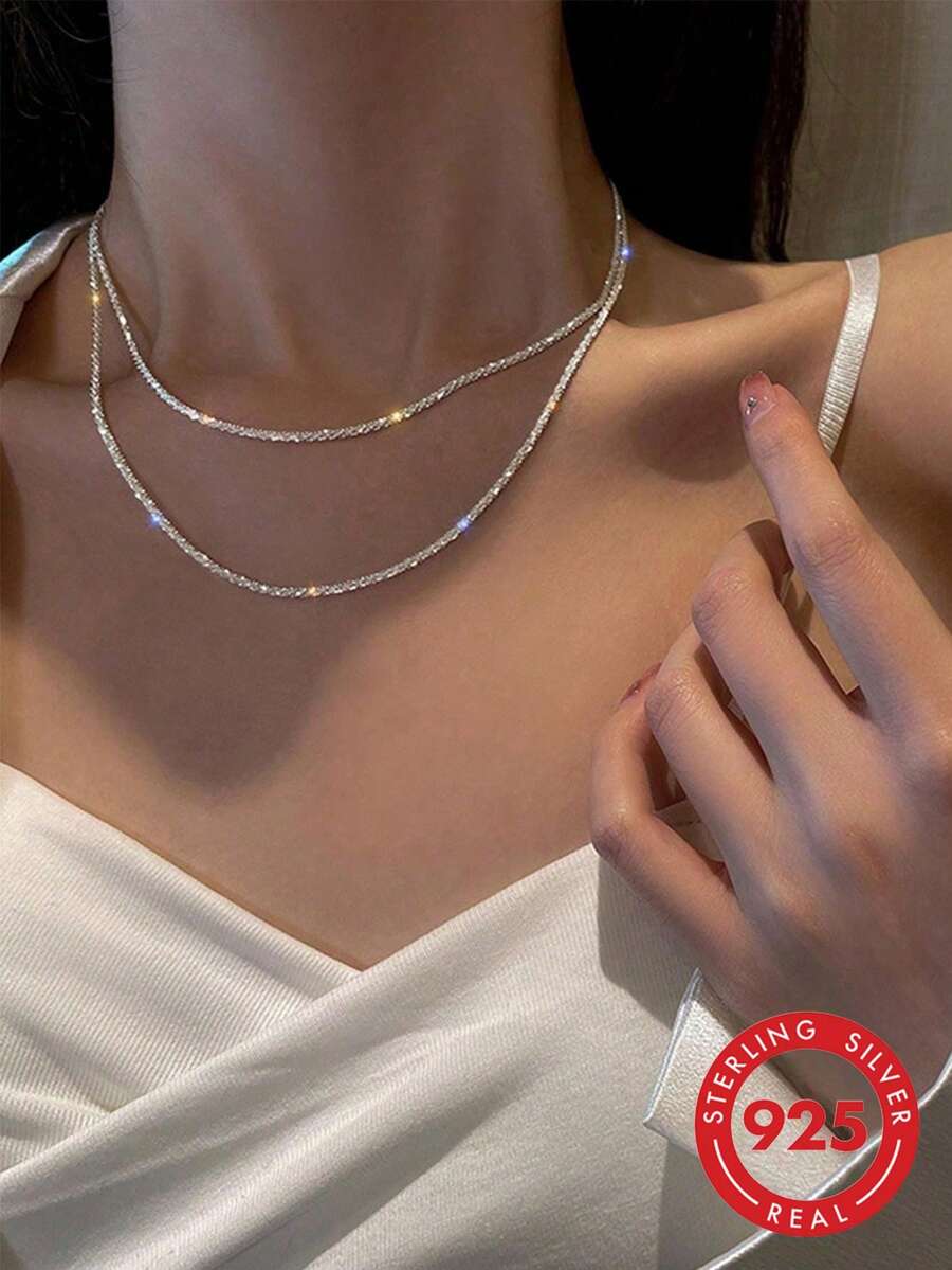 1 sợi dây chuyền bạc 925 hình bầu trời sao đeo xương quai xanh lấp lánh, phong cách cổ điển, phù hợp cho nữ và bé gái, có thể dùng làm quà tặng trang sức
