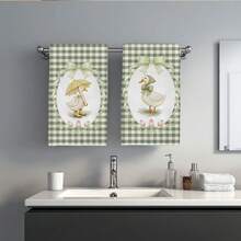 2pcs Green Plaid Cute Duck Bow Pattern Kitchen Towels, 40*60cm Soft Microfiber Material Tea Towels, Suitable For Home Kitchen Restaurant Outdoor Camping Tabletop Cleaning Dish Cloth Hand Towel Accessories, Holiday Gift - Multicolor - View 9