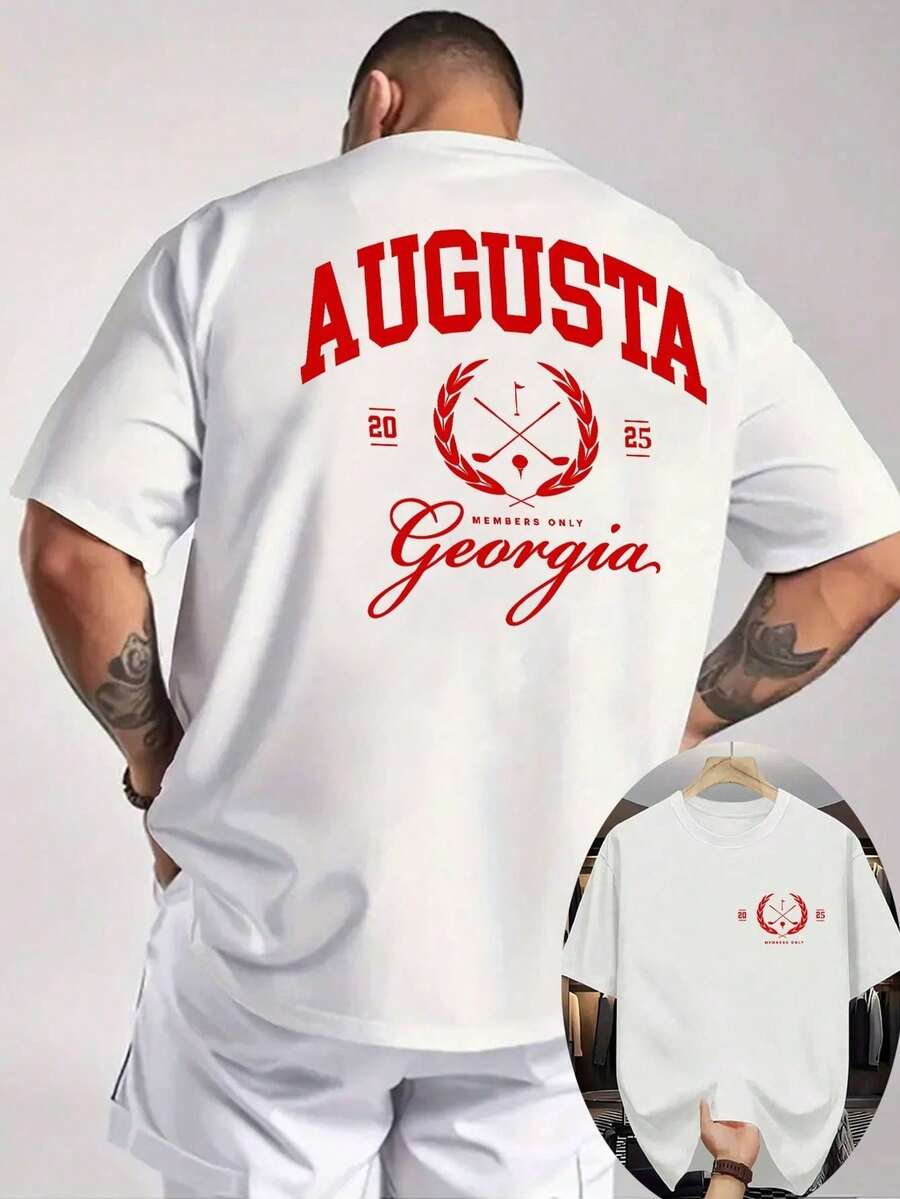 Camiseta de Algodón Estampada para Hombre, Edición Exclusiva para Miembros de Augusta, Georgia, 2025, Estilo Y2K, Diseño de Anime Americano, Manga Corta Casual, Cuello Redondo, Suave y Trans - Blanco - Ver 1