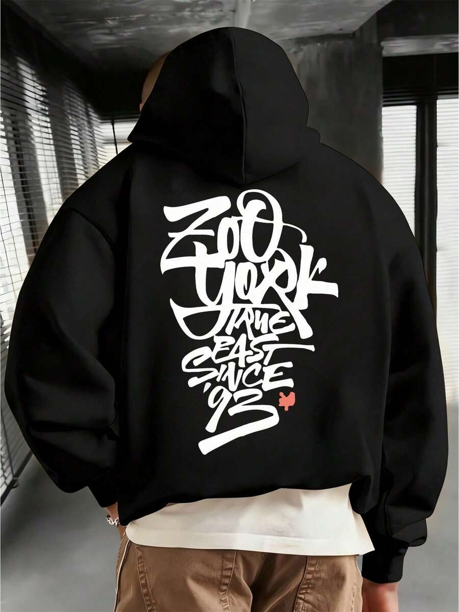 Men003-1 Men's Beige Hoodie With Bold Black SWAG Lettering, Loose Fit, Casual, Beige And White Sweater With Pockets - 杏色 - 查看 1