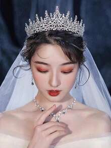 1件裝奢華半圓形皇冠水鑽飾品 婚禮新娘派對女性皇冠 皇家風格 Coronas - 銀色 - 查看 9