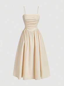Lucid Solid Ruched Cami Dress, Pastel Dresses For Women - Pale Yellow - View 1