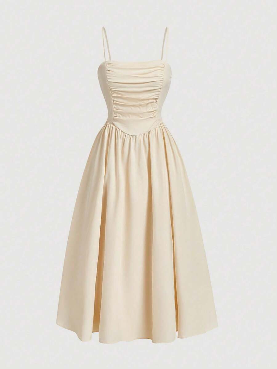 Lucid Solid Ruched Cami Dress, Pastel Dresses For Women - Pale Yellow - View 1