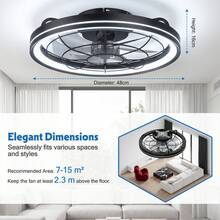 Ceiling Fan Light Combo 19.5 Inch ABS Blades Metal Motor Housing 3000K 4000K 6500K Lighting Modes Custom Schedule Supported Ultra Quiet Operation Modern Flush Ceiling Fixture For Medium Indoor Rooms - Black - View 7