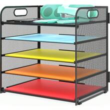 Black 5-Tier Letter Tray Paper Organizer - Metal Desktop File Holder With Handle, Stackable Document Shelf For Office & Classroom Organization - Black - View 8