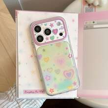 GUCADI Colorful Contrast Star And Heart Phone Case, Transparent Style For 16, Gradient Style For 14, Compatible With 15 And 17, Full Body Protection, Korean Style, Couple Style, Bestie Style, Personalized, Creative, Geometric, Fresh, Contrast Style, Niche, Style - Green - View 3