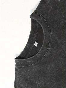 Blank Solid Color Washed Cotton 230GSM Oversized Crew Neck Short Sleeve Basic Unisex Daily Wear Tshirt - Black - View 4