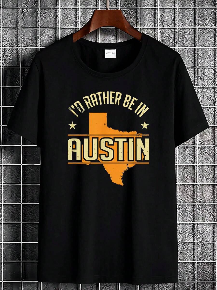 a camiseta con temática de Texas. Ropa de diseñador casual y transpirable para hombre. Prenda estampada elástica, versátil, suave, cómoda, de estilo unisex. Camiseta moderna para uso diario. - Negro - Ver 1