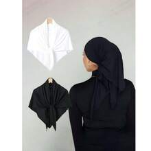 2pcs Women's Triangle Non-Slip Knitted Hijab, Islamic Solid Color Casual Inner Headscarf Cap, Can Be Used As Sports Headband, Comfortable And Cool - 02-black+Coffee - View 2