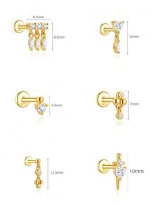 925 Sterling Silver Women's Stud Earrings 18K Gold Plated Flat Back Earrings Suitable For Sensitive Ears Hypoallergenic Screw Back Cartilage Piercing Jewelry - Gold - View 2