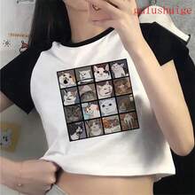 Camiseta Corta Divertida con Estampado de Gato para Mujer, Estilo Ulzzang, Años 2000, Camiseta Gótica para Mujer, Camiseta de los 90 - 6097 - Ver 7