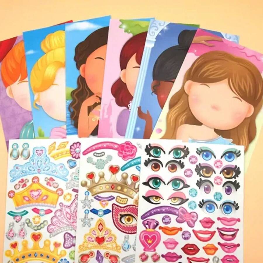Almohadillas de pegatinas para crear caras: Juego de rompecabezas de actividades de princesas, animales y dinosaurios para niños y niñas, regalos sin pantalla, pegatinas reutilizables. - Princesa 1 set - Ver 1