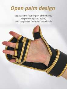 Half Finger Bread, Large Foam Gloves, Boxing Gloves, Martial Arts Training Equipment - Black and Gold - View 6