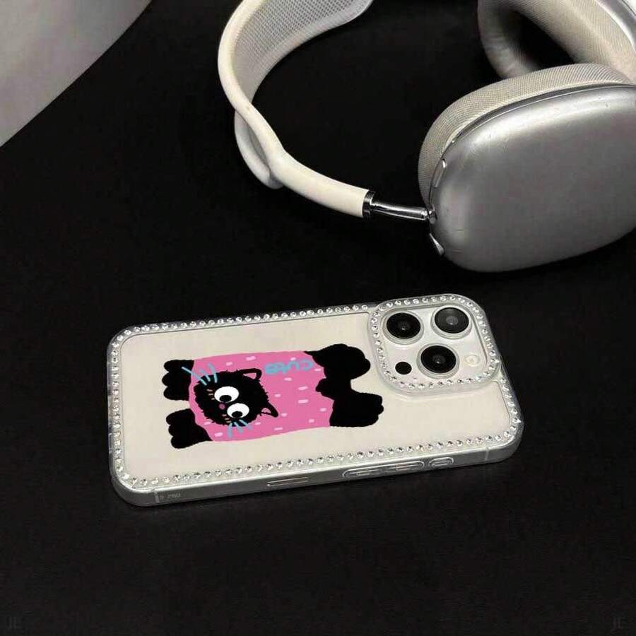 Funda Transparente TPuave, Gatito en Pose Invertida y Pedrería Brillante, Antigolpes, Compatible 11~17 Pro - transparente - Ver 1