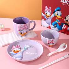 Disney Mickey Mouse Ceramic Tableware 5-Piece Set, 3D Embossed Bowl, Plate, Cup, Home Dining Gift Box - Multicolor - View 14