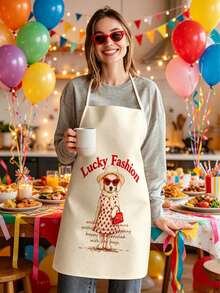 1pc, Cute Dog & Crocodile Pattern Polyester Apron, Suitable For Cooking, Baking, And Gardening - Can Be Used As Attire For The Kitchen And Dining. - Multicolor - View 8