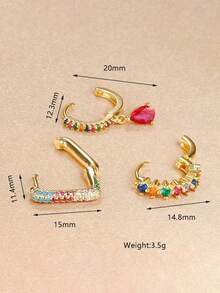 3pcs/Set Single-Side Multicolor Cubic Zirconia Teardrop Pendant Earrings, Women's Luxury Round U-Shaped Earrings, Piercing Jewelry - Flower - View 8