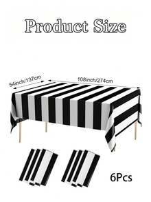 1/4/6 pièces Nappe jetable en plastique rayée noir et blanc 108x54 pouces, convient pour les fêtes à thème, les anniversaires, les mariages, la décoration de pique-nique - Voir 9